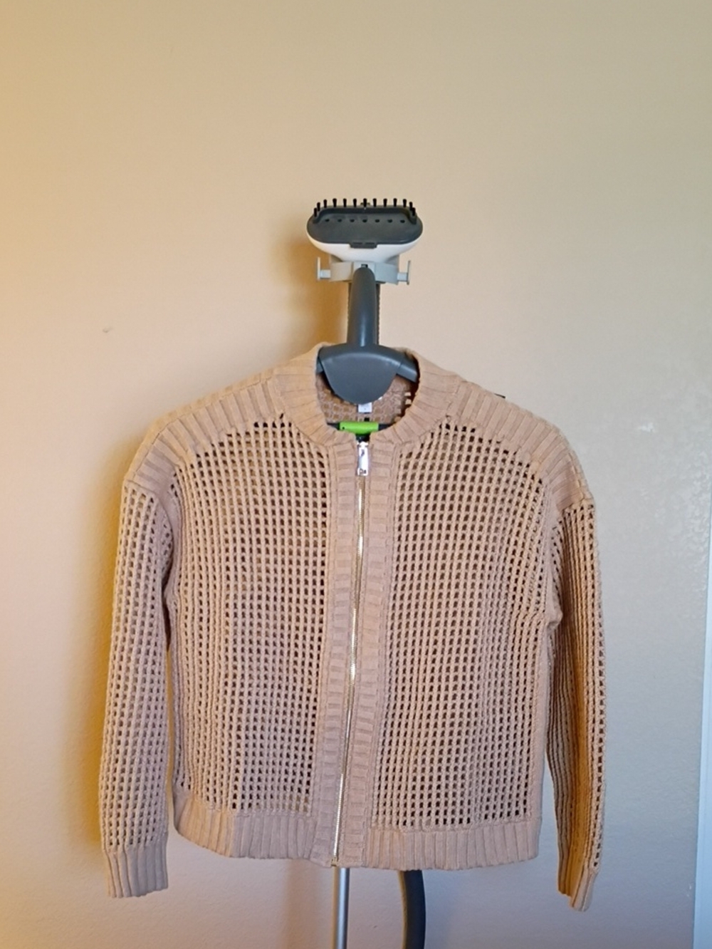 J. Jill Beige Open-Knit Zip Front Sweater Size Medium